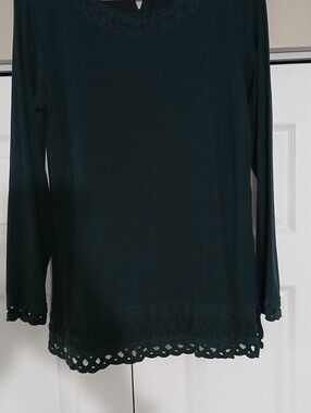 Women’s Dark Green Long Sleeve Top with Lace Trim